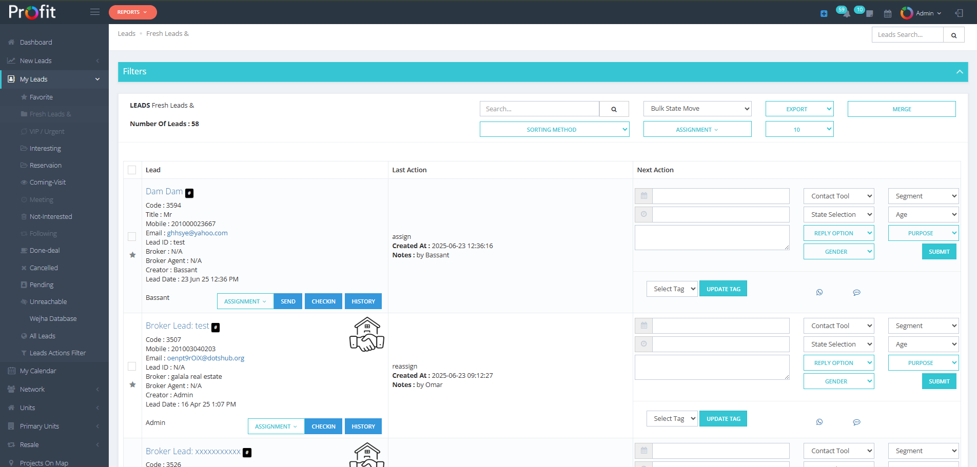 Fresh Leads Management Interface